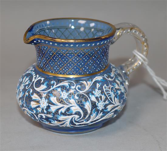 A Venetian enamelled blue glass miniature jug, 5.5cm